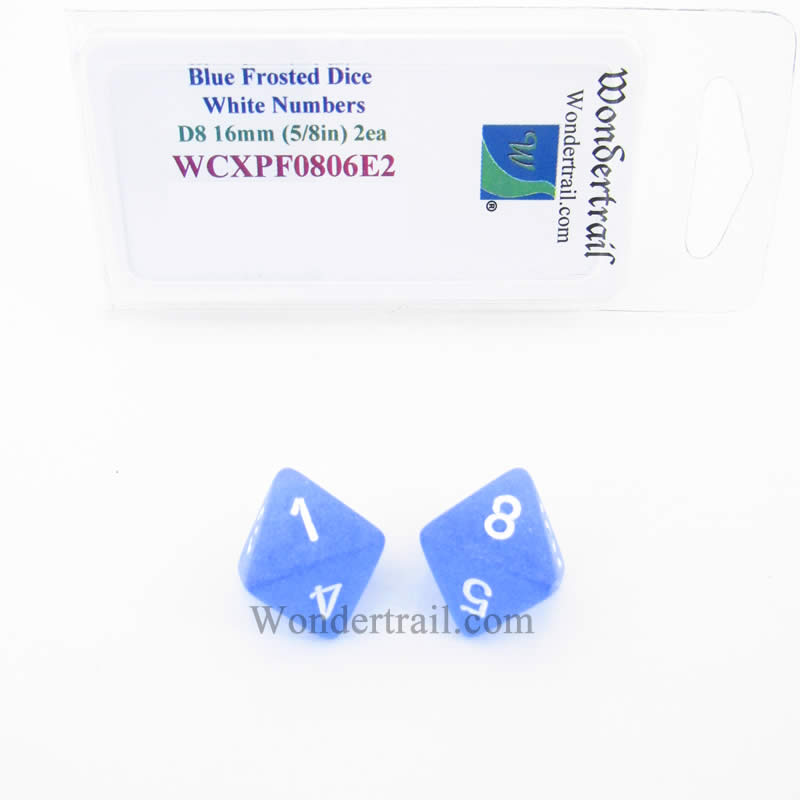 WCXPF0806E2 Blue Frosted Dice White Numbers D8 16mm Pack of 2 (ONLINE ORDER ONLY)