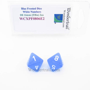 WCXPF0806E2 Blue Frosted Dice White Numbers D8 16mm Pack of 2 (ONLINE ORDER ONLY)