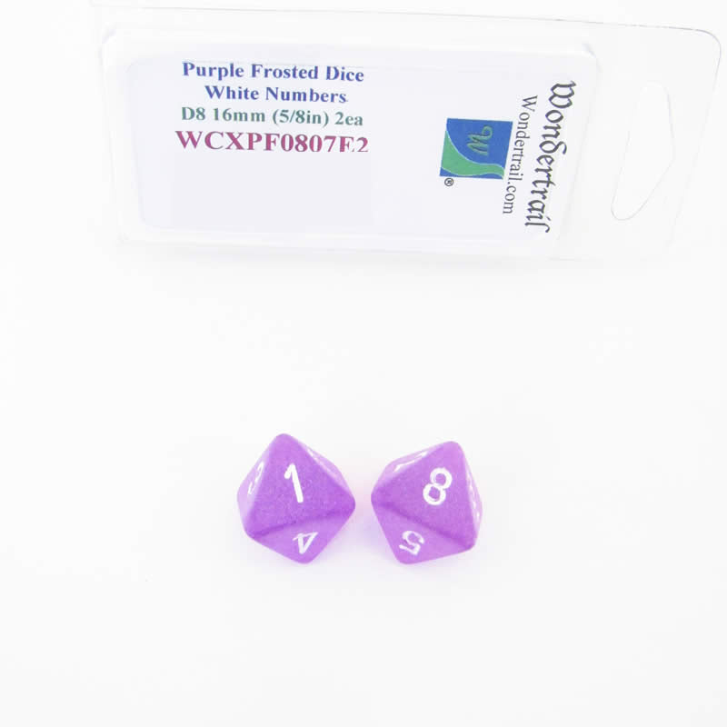WCXPF0807E2 Purple Frosted Dice White Numbers D8 16mm Pack of 2 (ONLINE ORDER ONLY)