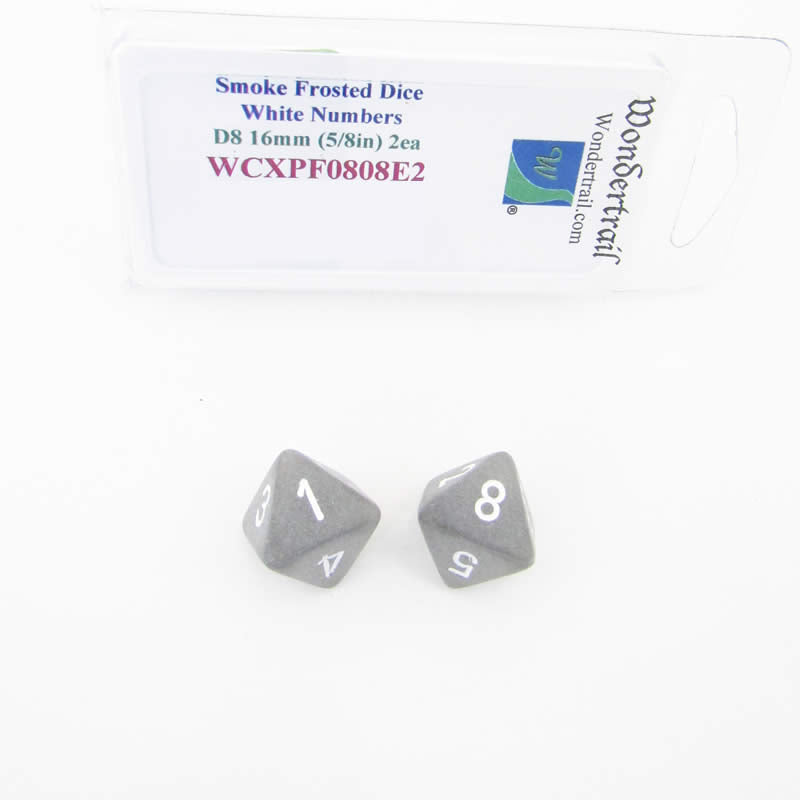 WCXPF0808E2 Smoke Frosted Dice White Numbers D8 16mm Pack of 2 (ONLINE ORDER ONLY)