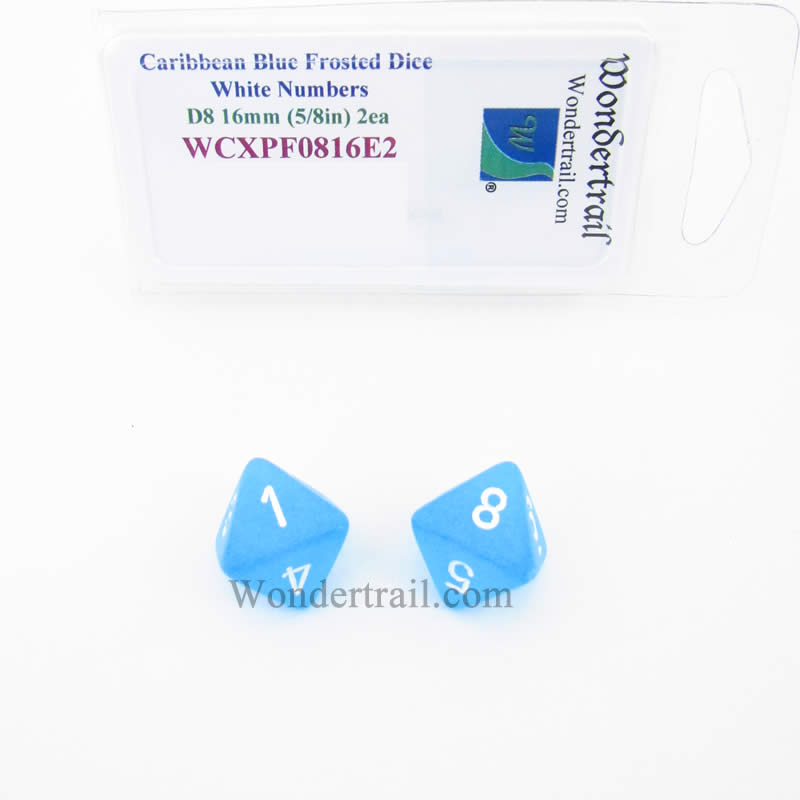 WCXPF0816E2 Caribbean Blue Frosted Dice White Numbers D8 16mm Pack of 2 (ONLINE ORDER ONLY)