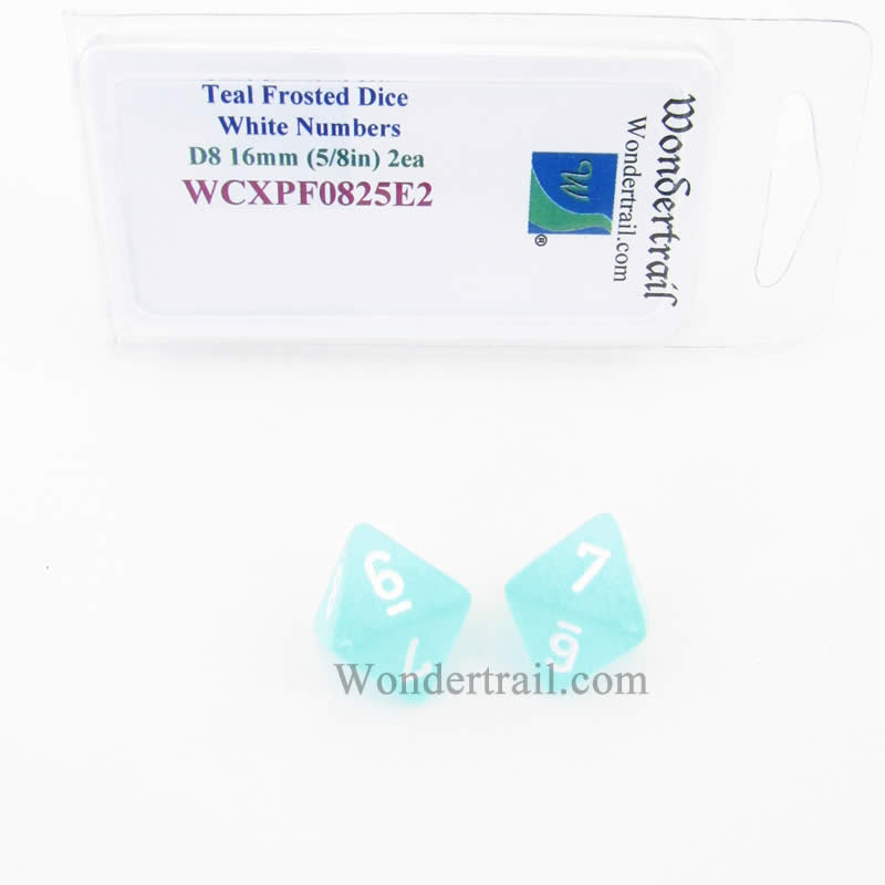 WCXPF0825E2 Teal Frosted Dice White Numbers D8 16mm Pack of 2 (ONLINE ORDER ONLY)