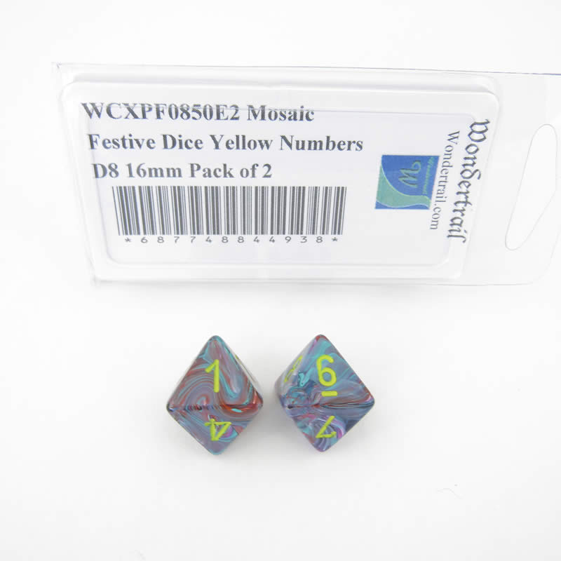 WCXPF0850E2 Mosaic Festive Dice Yellow Numbers D8 16mm Pack of 2 (ONLINE ORDER ONLY)