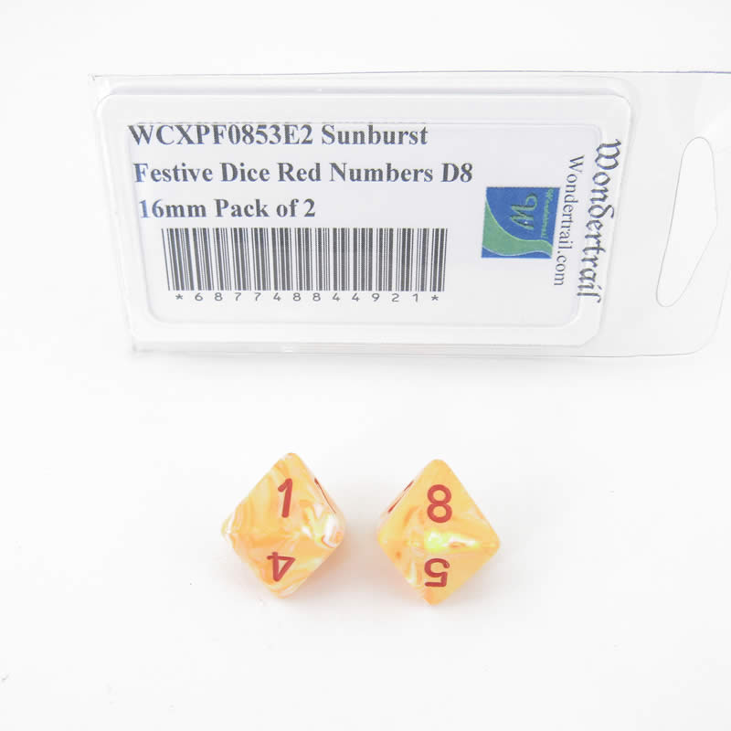 WCXPF0853E2 Sunburst Festive Dice Red Numbers D8 16mm Pack of 2 (ONLINE ORDER ONLY)