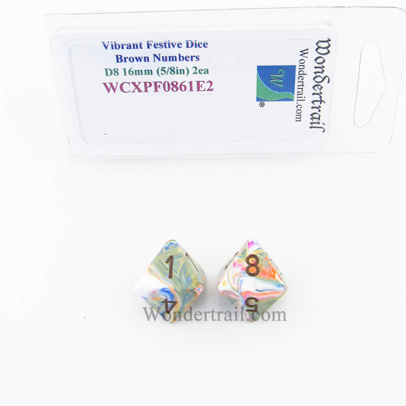 WCXPF0861E2 Vibrant Festive Dice Brown Numbers D8 16mm Pack of 2 (ONLINE ORDER ONLY)