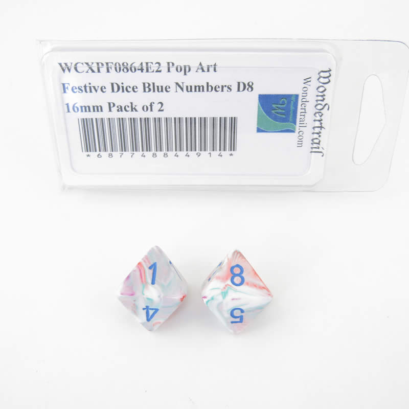 WCXPF0864E2 Pop Art Festive Dice Blue Numbers D8 16mm Pack of 2 (ONLINE ORDER ONLY)