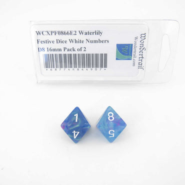 WCXPF0866E2 Waterlily Festive Dice White Numbers D8 16mm Pack of 2 (ONLINE ORDER ONLY)