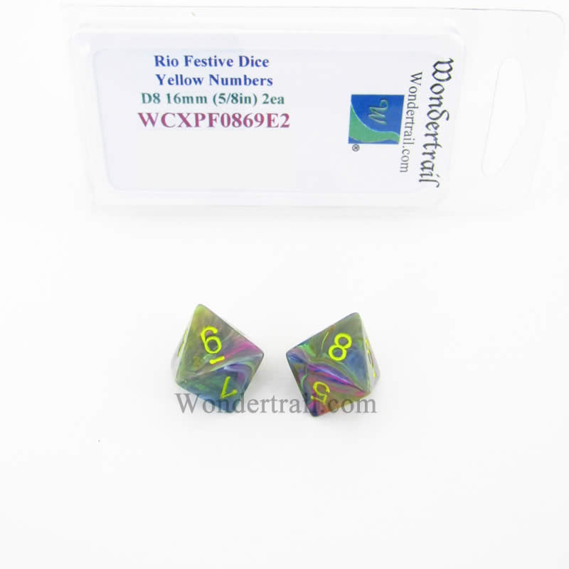 WCXPF0869E2 Rio Festive Dice Yellow Numbers D8 16mm Pack of 2 (ONLINE ORDER ONLY)