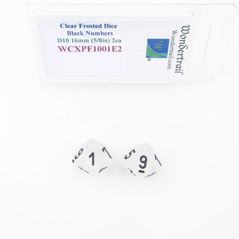 WCXPF1001E2 Clear Frosted Dice Black Numbers D10 16mm Pack of 2 (ONLINE ORDER ONLY)