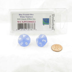 WCXPF1006E2 Blue Frosted Dice White Numbers D10 16mm Pack of 2 (ONLINE ORDER ONLY)