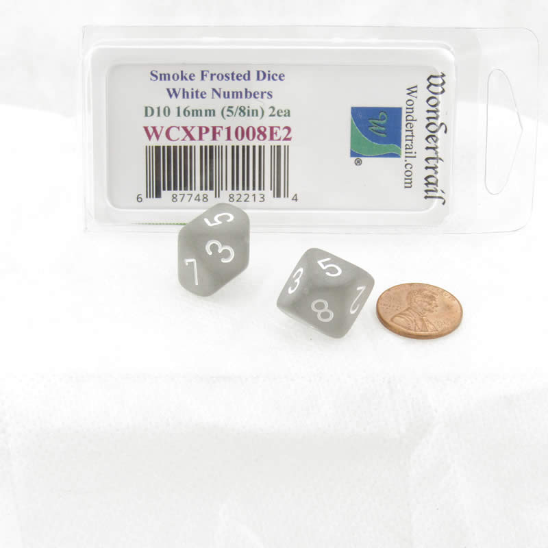 WCXPF1008E2 Smoke Frosted Dice White Numbers D10 16mm Pack of 2 (ONLINE ORDER ONLY)