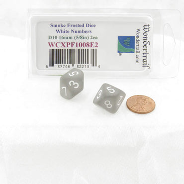 WCXPF1008E2 Smoke Frosted Dice White Numbers D10 16mm Pack of 2 (ONLINE ORDER ONLY)