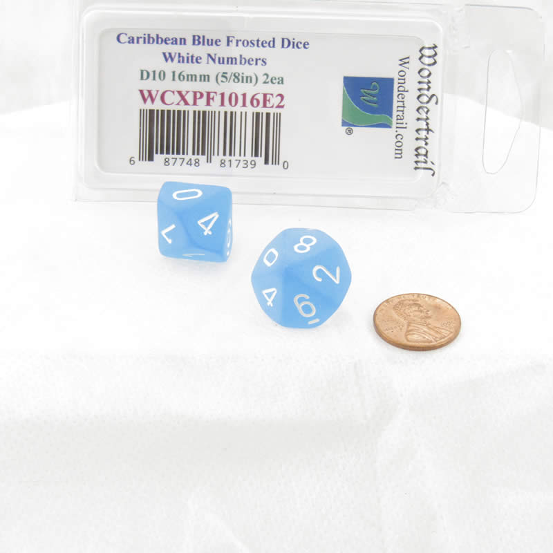 WCXPF1016E2 Caribbean Blue Frosted Dice White Numbers D10 16mm Pack of 2 (ONLINE ORDER ONLY)