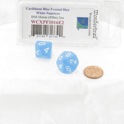 WCXPF1016E2 Caribbean Blue Frosted Dice White Numbers D10 16mm Pack of 2 (ONLINE ORDER ONLY)