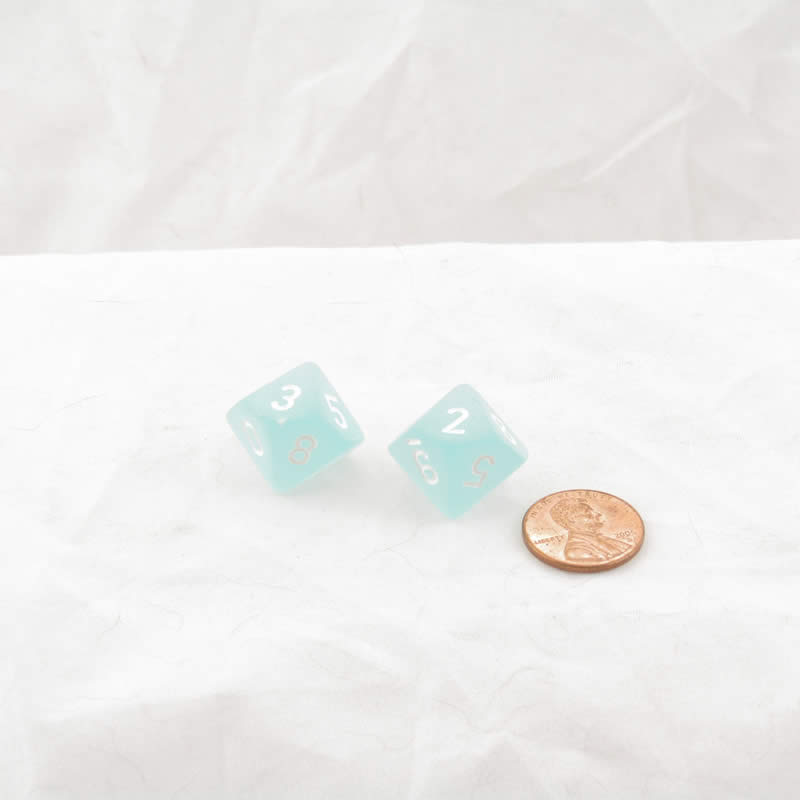 WCXPF1025E2 Teal Frosted Dice White Numbers D10 16mm Pack of 2 (ONLINE ORDER ONLY)