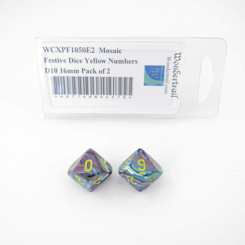 WCXPF1050E2 Mosaic Festive Dice Yellow Numbers D10 16mm Pack of 2 (ONLINE ORDER ONLY)