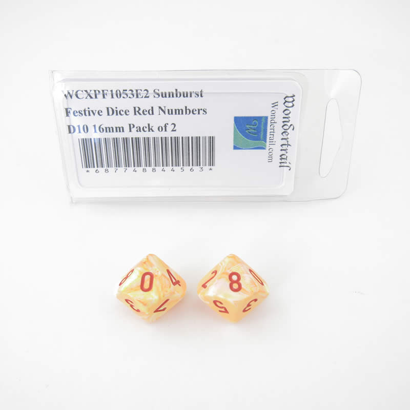 WCXPF1053E2 Sunburst Festive Dice Red Numbers D10 16mm Pack of 2 (ONLINE ORDER ONLY)