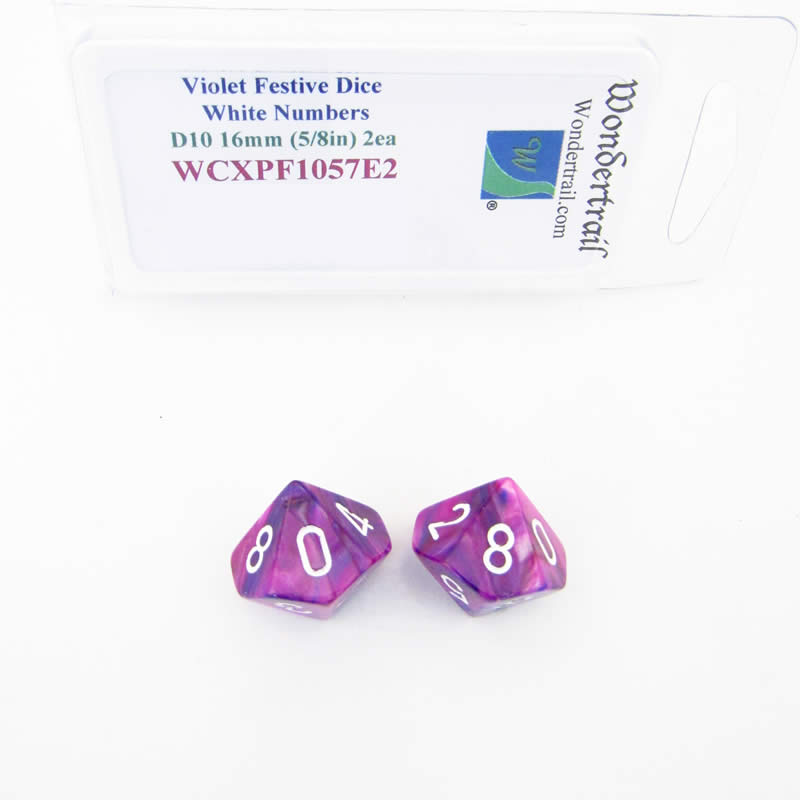 WCXPF1057E2 Violet Festive Dice White Numbers D10 16mm Pack of 2 (ONLINE ORDER ONLY)