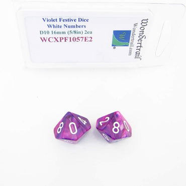 WCXPF1057E2 Violet Festive Dice White Numbers D10 16mm Pack of 2 (ONLINE ORDER ONLY)