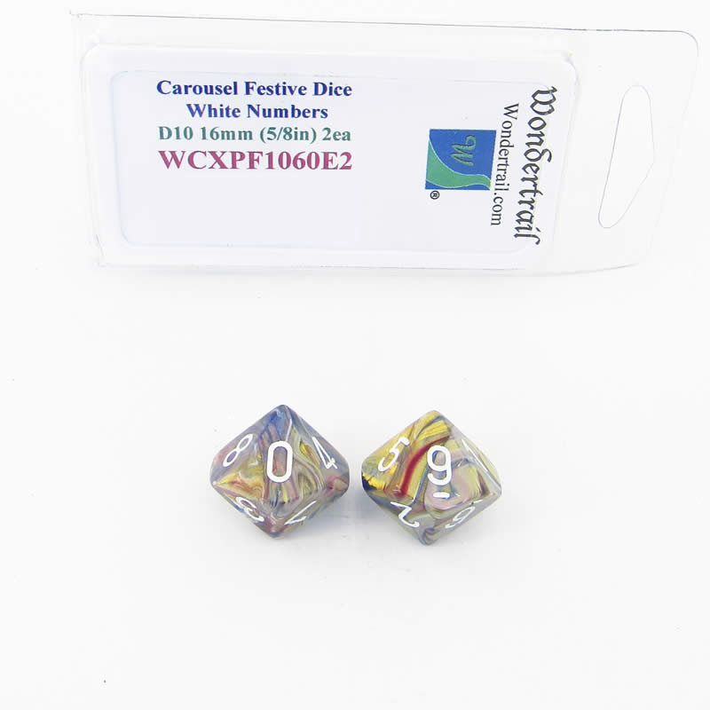 WCXPF1060E2 Carousel Festive Dice White Numbers D10 16mm Pack of 2 (ONLINE ORDER ONLY)