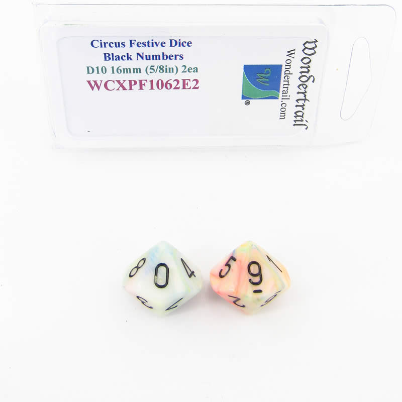 WCXPF1062E2 Circus Festive Dice Black Numbers D10 16mm Pack of 2 (ONLINE ORDER ONLY)