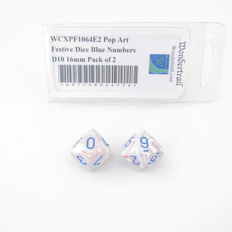 WCXPF1064E2 Pop Art Festive Dice Blue Numbers D10 16mm Pack of 2 (ONLINE ORDER ONLY)