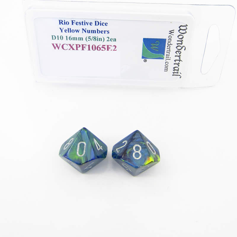 WCXPF1065E2 Green Festive Dice Silver Numbers D10 16mm Pack of 2 (ONLINE ORDER ONLY)