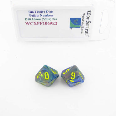 WCXPF1069E2 Rio Festive Dice Yellow Numbers D10 16mm Pack of 2 (ONLINE ORDER ONLY)