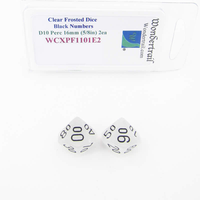 WCXPF1101E2 Clear Frosted Dice Black Numbers D10 Perc 16mm Pack of 2 (ONLINE ORDER ONLY)