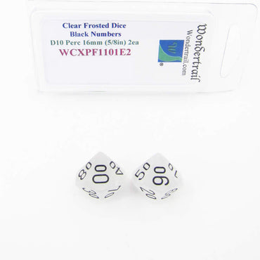 WCXPF1101E2 Clear Frosted Dice Black Numbers D10 Perc 16mm Pack of 2 (ONLINE ORDER ONLY)