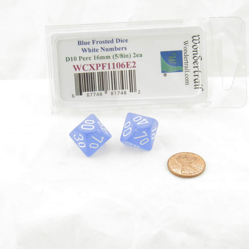 WCXPF1106E2 Blue Frosted Dice White Numbers D10 Perc 16mm Pack of 2 (ONLINE ORDER ONLY)