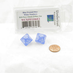 WCXPF1106E2 Blue Frosted Dice White Numbers D10 Perc 16mm Pack of 2 (ONLINE ORDER ONLY)