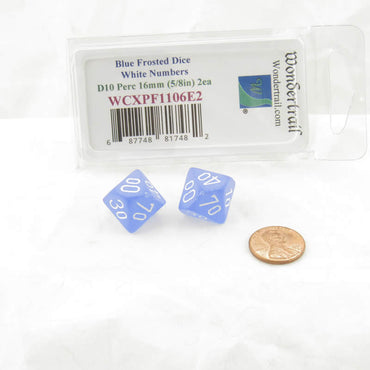 WCXPF1106E2 Blue Frosted Dice White Numbers D10 Perc 16mm Pack of 2 (ONLINE ORDER ONLY)