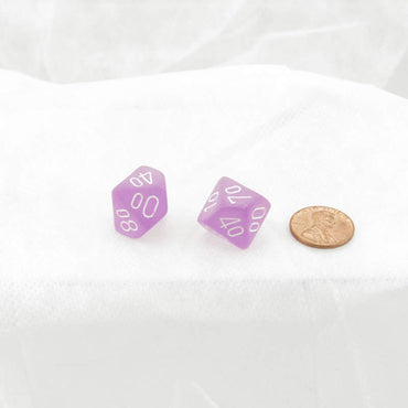 WCXPF1107E2 Purple Frosted Dice White Numbers D10 Perc 16mm Pack of 2 (ONLINE ORDER ONLY)