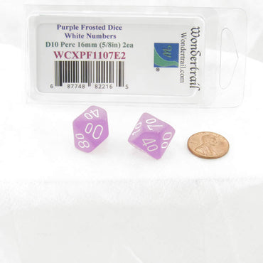 WCXPF1107E2 Purple Frosted Dice White Numbers D10 Perc 16mm Pack of 2 (ONLINE ORDER ONLY)