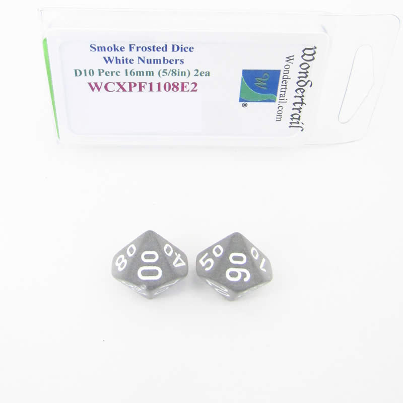 WCXPF1108E2 Smoke Frosted Dice White Numbers D10 Perc 16mm Pack of 2 (ONLINE ORDER ONLY)