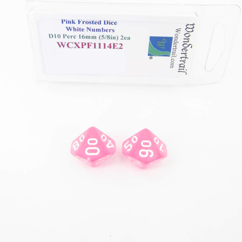 WCXPF1114E2 Pink Frosted Dice White Numbers D10 Perc 16mm Pack of 2 (ONLINE ORDER ONLY)
