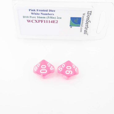 WCXPF1114E2 Pink Frosted Dice White Numbers D10 Perc 16mm Pack of 2 (ONLINE ORDER ONLY)