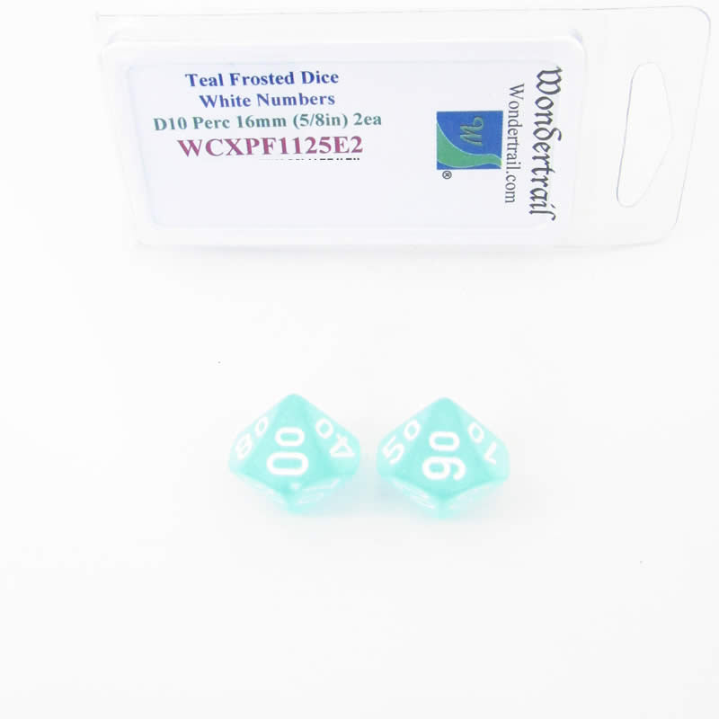 WCXPF1125E2 Teal Frosted Dice White Numbers D10 Perc 16mm Pack of 2 (ONLINE ORDER ONLY)