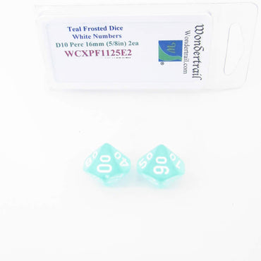 WCXPF1125E2 Teal Frosted Dice White Numbers D10 Perc 16mm Pack of 2 (ONLINE ORDER ONLY)