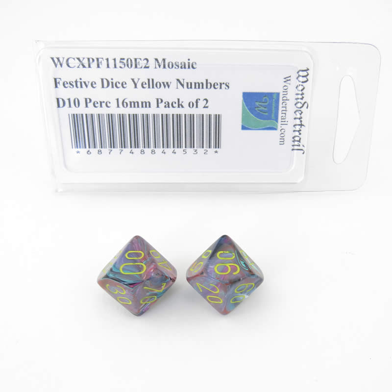 WCXPF1150E2 Mosaic Festive Dice Yellow Numbers D10 Perc 16mm Pack of 2 (ONLINE ORDER ONLY)