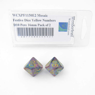 WCXPF1150E2 Mosaic Festive Dice Yellow Numbers D10 Perc 16mm Pack of 2 (ONLINE ORDER ONLY)