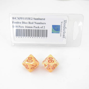 WCXPF1153E2 Sunburst Festive Dice Red Numbers D10 Perc 16mm Pack of 2 (ONLINE ORDER ONLY)