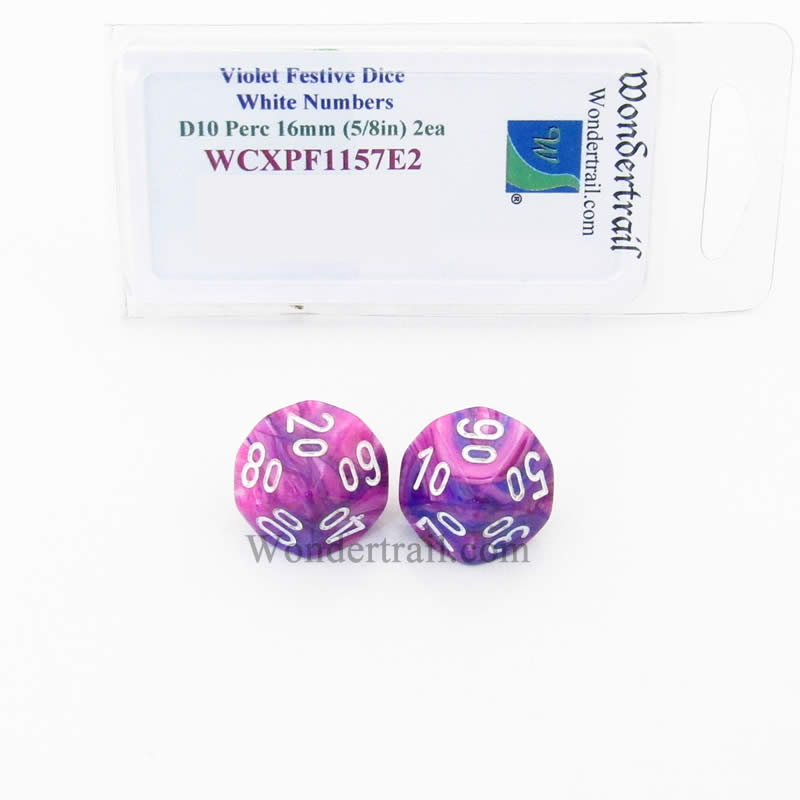 WCXPF1157E2 Violet Festive Dice White Numbers D10 Perc 16mm Pack of 2 (ONLINE ORDER ONLY)