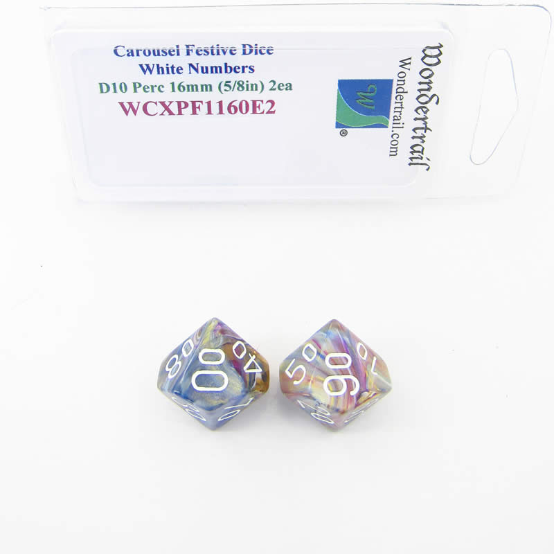 WCXPF1160E2 Carousel Festive Dice White Numbers D10 Perc 16mm Pack of 2 (ONLINE ORDER ONLY)