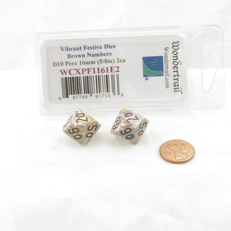 WCXPF1161E2 Vibrant Festive Dice Brown Numbers D10 Perc 16mm Pack of 2 (ONLINE ORDER ONLY)