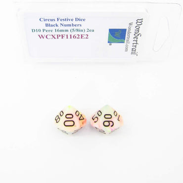 WCXPF1162E2 Circus Festive Dice Black Numbers D10 Perc 16mm Pack of 2 (ONLINE ORDER ONLY)