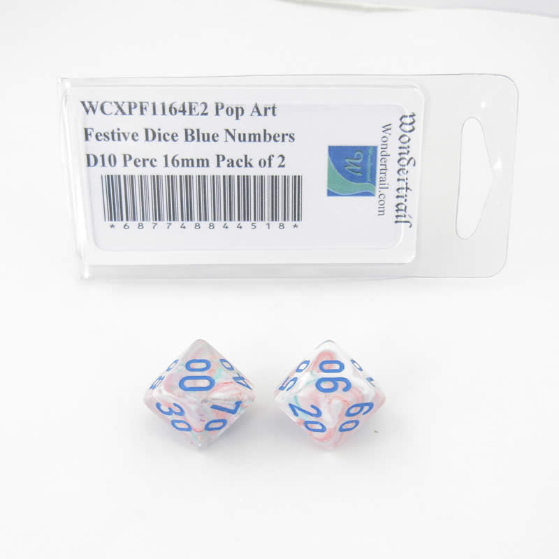 WCXPF1164E2 Pop Art Festive Dice Blue Numbers D10 Perc 16mm Pack of 2 (ONLINE ORDER ONLY)