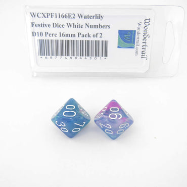 WCXPF1166E2 Waterlily Festive Dice White Numbers D10 Perc 16mm Pack of 2 (ONLINE ORDER ONLY)