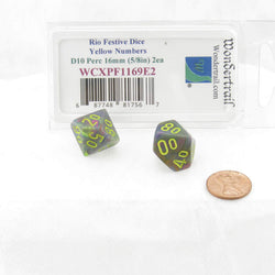 WCXPF1169E2 Rio Festive Dice Yellow Numbers D10 Perc 16mm Pack of 2 (ONLINE ORDER ONLY)